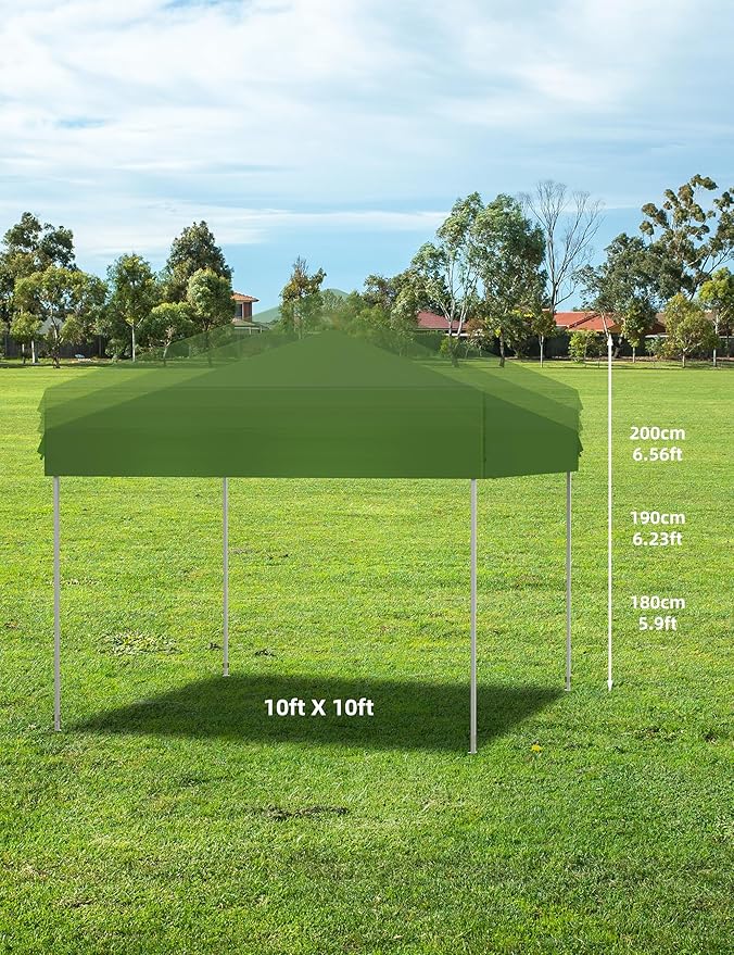 Pop Up Canopy Tent 10x10 FT Outdoor Canopy One-Person Set Up Heavy Duty Commercial Instant Tent, Green