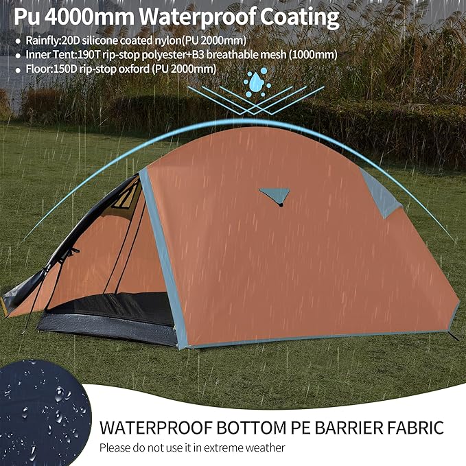 Backpacking Tents for Camping - Easy Set Up Tent, Waterproof, Light Weight Tent for One or Two Person Hiking Travling