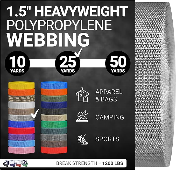 Strapworks Heavyweight Polypropylene Webbing - Heavy Duty Poly Strapping for Outdoor DIY Gear Repair, 1.5 Inches