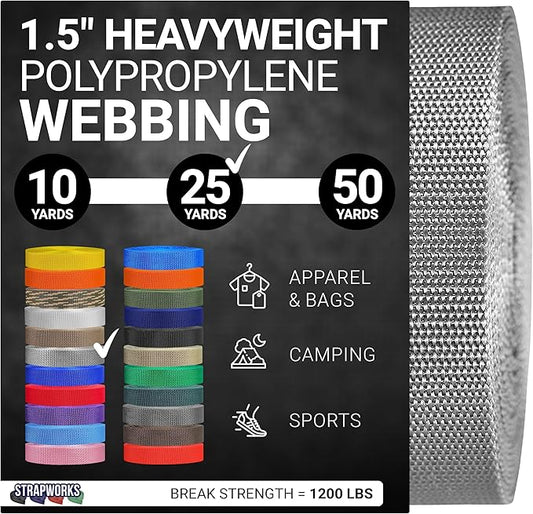 Strapworks Heavyweight Polypropylene Webbing - Heavy Duty Poly Strapping for Outdoor DIY Gear Repair, 1.5 Inches