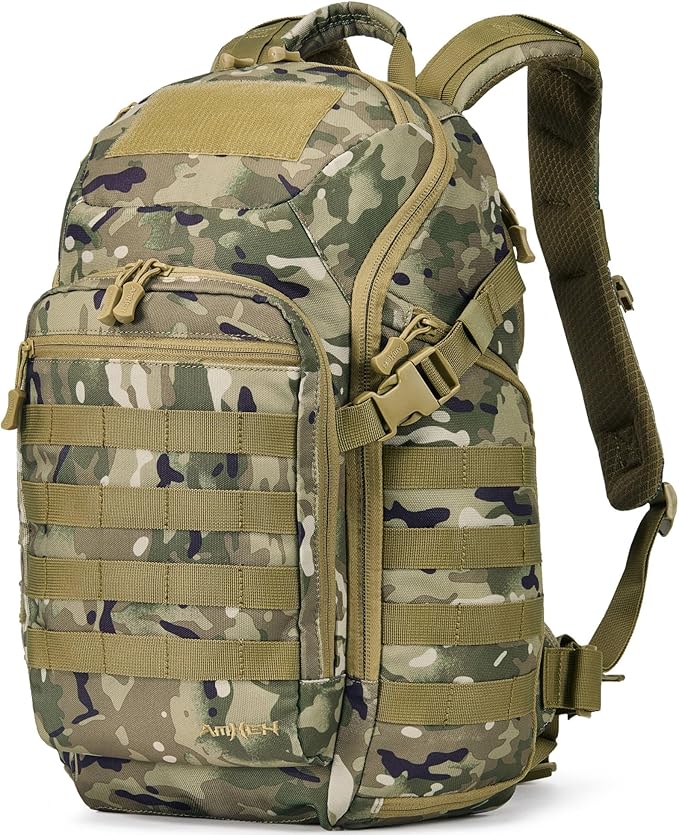 32L Tactical Backpack - MOLLE Everyday Carry with Suspended 17" Laptop Compartment for Work, Travel and Emergency (Camo)