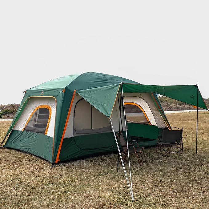 KTT Large Tent 6-8-10-12 Person,Family Cabin Tents,2 Rooms,2 Doors and 4 Windows with Mesh,Straight Wall,Waterproof,Double Layer,Big Tents for Outdoor,Picnic,Camping,Family Gathering