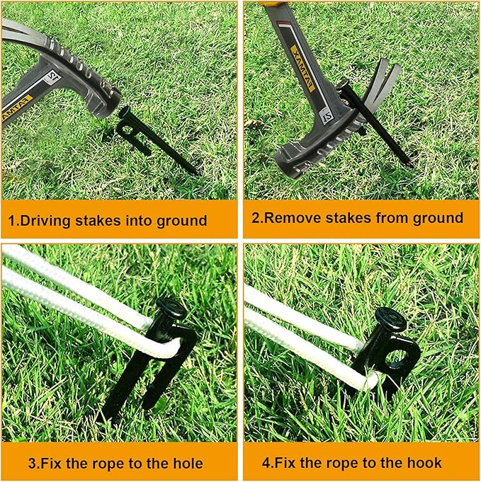 12 Pcs 16 Inch Tent Stakes Heavy Duty Metal Tent Pegs, Camping Steel Tent Stakes for Unbreakable and Inflexible Camping Backyard Rocky Ground