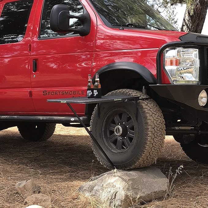 Tire Table Medium Steel Camping Table for Camp, Travel, Tailgating and Outdoor Work | Easily Holds 50 Pounds | Powder Coated Finish | No Tool or Hitch Required for Installation | 29 x 23 x 1.5