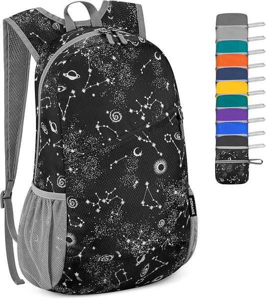 ZOMAKE Lightweight Packable Backpack,Foldable Backpacks Small Daypack for Hiking Water Resistant Day Bag for Travel(Starry sky print)