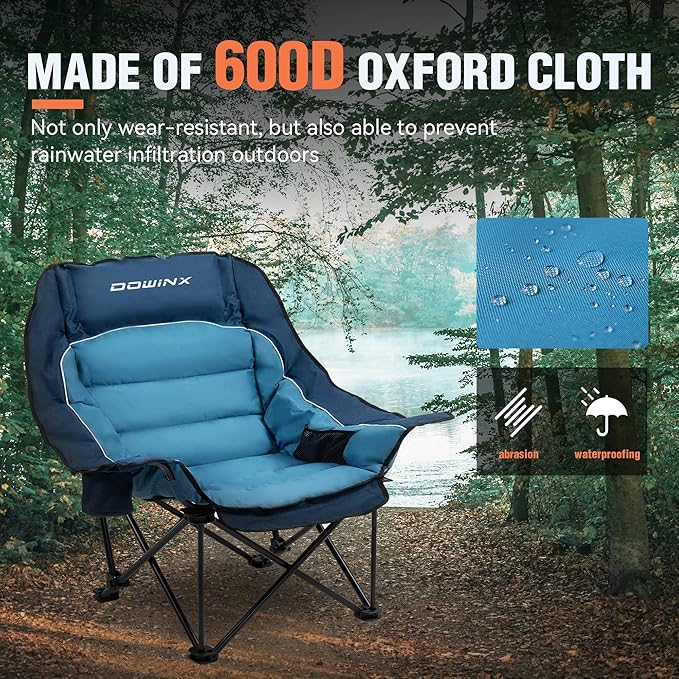 Dowinx Oversized Camping Chair for Adults - Extra Large, Folding Lawn Chair with Cup Holder, 3-Level Adjustable, 400 lbs Capacity, Blue