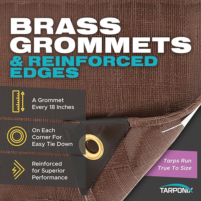 6' x 8' Ultra Heavy Duty Tarp – 20 Mil Brown/White Waterproof Outdoor Cover, UV Protection, Reinforced Corners, Ideal for Camping, Tent, and Outdoor Use