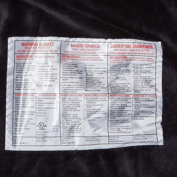 Beautyrest Heated Electric Blanket for Cold Weather, Fast Heating Heated Blanket, Auto Shut Off, Virtually Zero EMF, Multi Heat Setting, UL Certified, Black Twin (84 inx62 in)