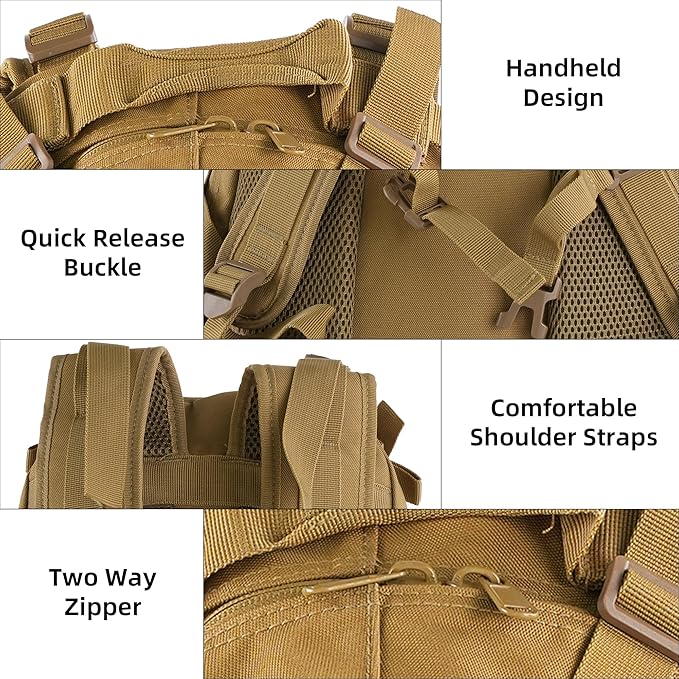 aiGear Tactical Backpack for Men, 25L Military Backpack, 3-Day Bug Out Bag for Camping Hiking Hunting with Molle System Army Daypack (25L Khaki)