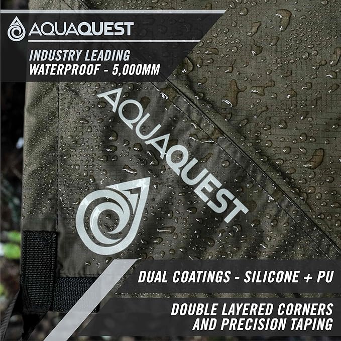 AquaQuest Safari Tarp – Lightweight Waterproof (5,000mm) Seam-Taped Ripstop Rain Fly for Backpacking, Thru-Hiking & Hammock Camping