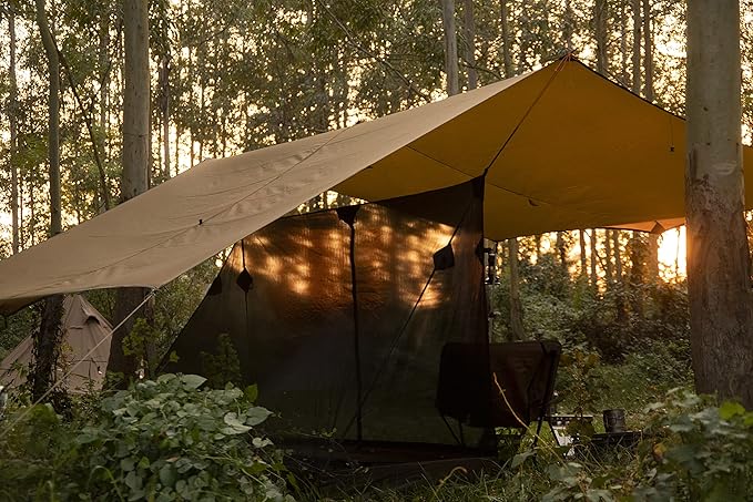 OneTigris Bulwark Camping Tarp, 100% Waterproof Bushcraft Shelter, Lightweight Hammock Rain Fly Portable Anti UV Large 12.8ft x 9.5ft
