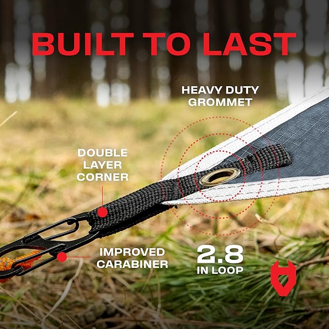 Rain Fly12x10 Lightweight Survival Camping Tarp; 100% Waterproof; Makes a Great Backpacking Tarp or Hammock Shelter; Comes in Multiple Colors, Survival Bracelet Included; Grey