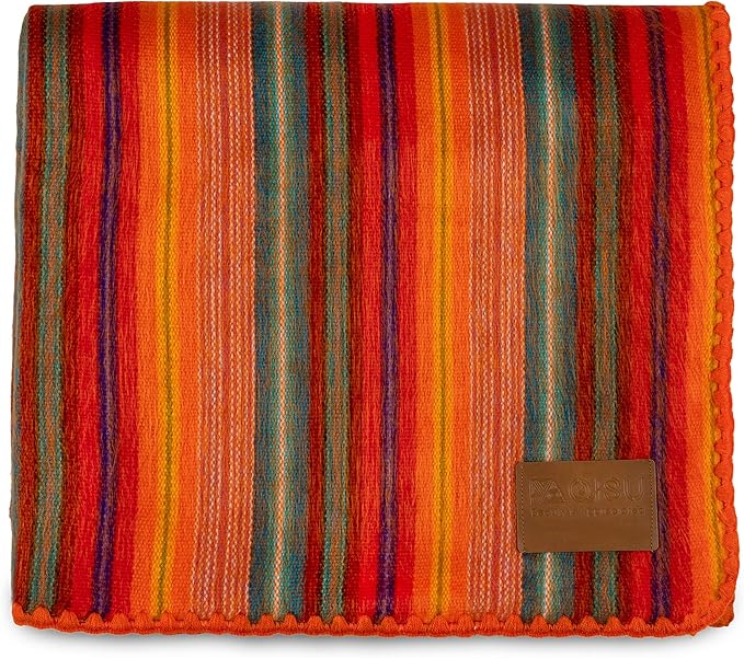 QISU Alpaca Wool Blanket Throw | Large, Beautiful, Warm, Variegated | 85 x 65 inches | Ultra-Soft, Hypoallergenic and Breathable | Non-Itchy or Scratchy Fabric (Orange Variegated)