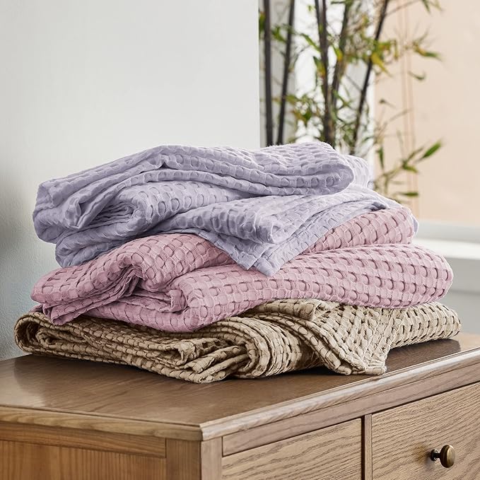 Bedsure Cooling Cotton Waffle King Size Blanket - Lightweight Breathable Summer Blanket of Rayon Derived from Bamboo for Hot Sleepers, Luxury Throws for Bed, Couch and Sofa, Taupe, 104x90 Inches