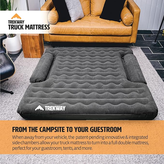 Offroading Gear Truck Bed Air Mattress | 5.5ft to 5.8ft Truck Box | Trekway | F150 | Ram 1500 | Silverado | Tundra | Titan | Converts to Full Double Size Bed | Inflatable Blow Up