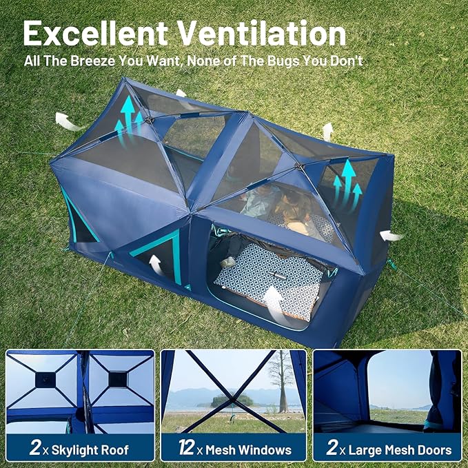 TIMBER RIDGE 4/6/8 Person Instant Pop Up Cabin Tent, Easy 60 Second Setup, Weather Resistant Camping Family Hub Tent with Rain Fly and Carry Bag for Outdoor Camping & Overlanding