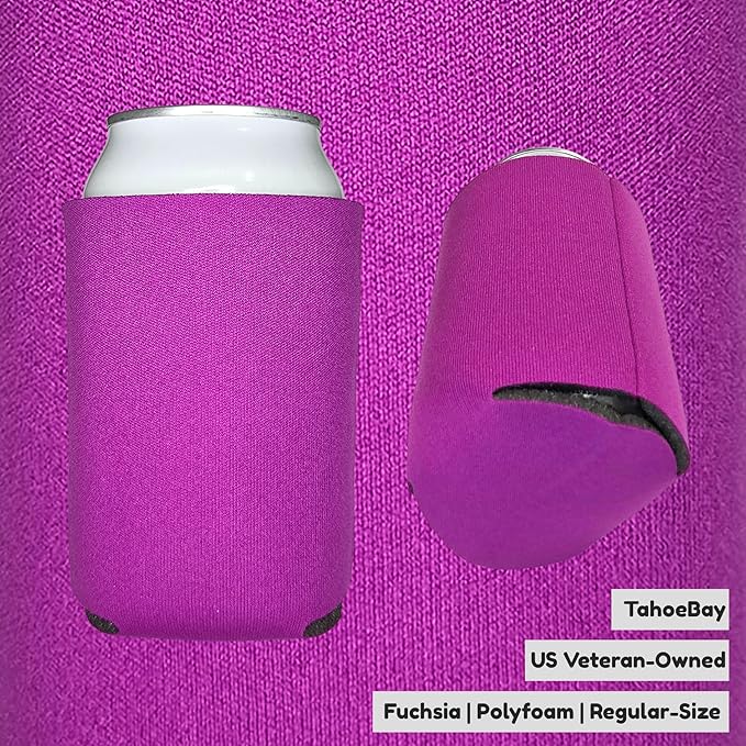TahoeBay Blank Beer Can Cooler Sleeves (25-Pack) Bulk Sublimation Blanks for Vinyl Plain Soft Foam Can Sleeves Coolers for Soda Cans & Bottles Black, White, Assorted Solid Color (Fuchsia)