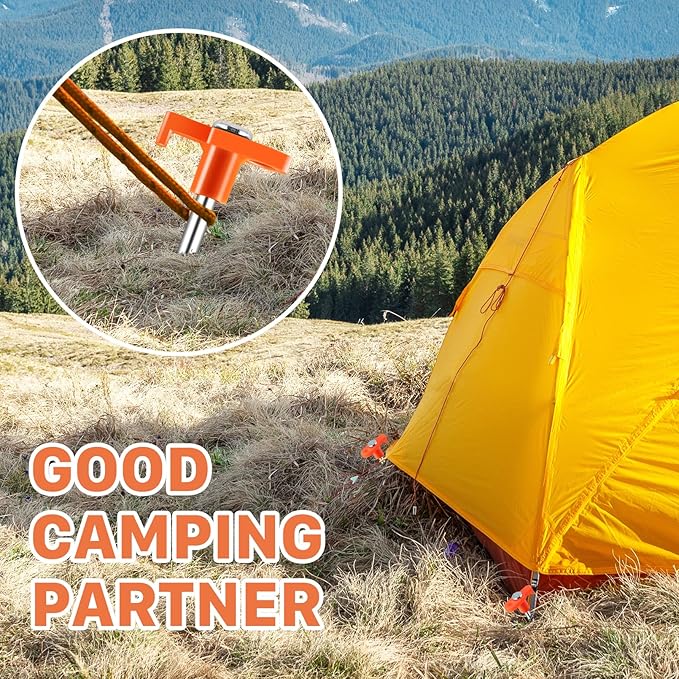 20 Pack Tent Stakes Heavy Duty, 9.6 Inch Camping Stakes, Non-Rust Metal Tent Pegs, Ground Stakes Yard Stakes with Drawstring Bag for Camping Backyards Outdoor Picnic (Orange)