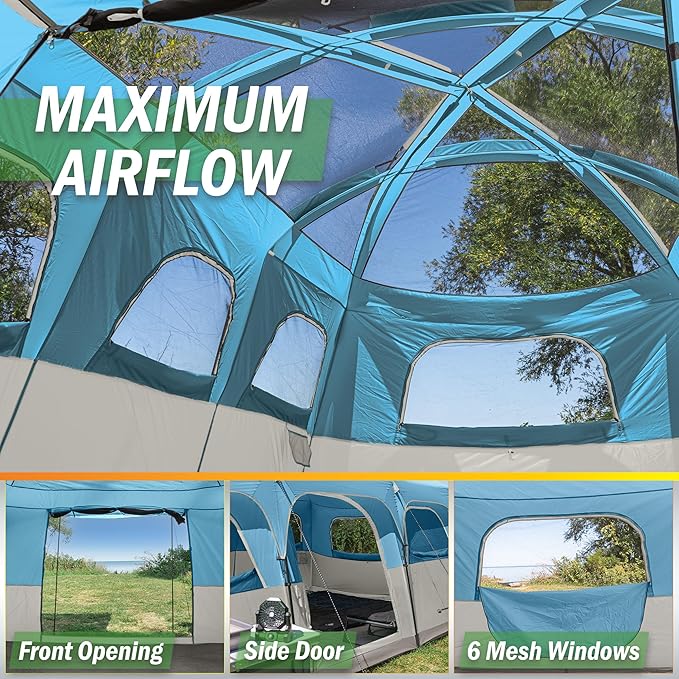 10-12 Person Large Camping Tent – Tall Family Cabin Outdoor Shelter with Room Divider, Mesh Windows, Water-Resistant Rainfly and Carry Bag for Camping and Outdoor Adventures – Wakeman Outdoors