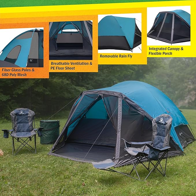 Camping Tent - Water-Resistant Cabin Style Outdoor Shelter with Built-in Screen Tent and Carrying Bag by Wakeman Outdoors
