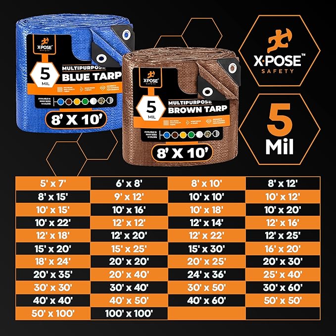 Better Blue Poly Tarp 30' x 30' - Multipurpose Protective Cover - Lightweight, Durable, Waterproof, Weather Proof - 5 Mil Thick Polyethylene - by Xpose Safety