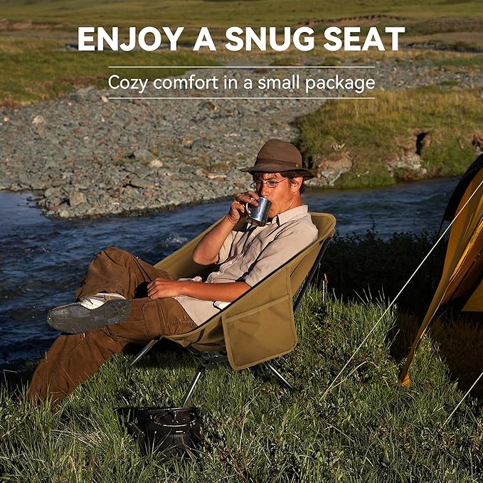 Ultralight Camping Chair, Portable Folding Backpacking Chair, Compact Camping Chair with Carry Bag for Outdoor Camp Hiking Backpack Beach Travel (Khaki)