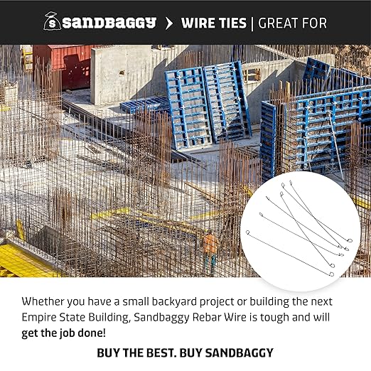 Sandbaggy Double Loop Rebar Wire Bar Ties | 16 Gauge | Made of Industrial Grade Wire | Great for Securing Rebar, Sandbags & More | Extra Long Length (12 Inch Length, Pack of 200)