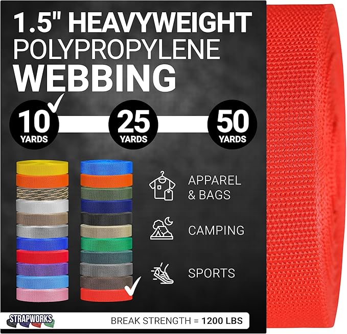 Strapworks Heavyweight Polypropylene Webbing - Heavy Duty Poly Strapping for Outdoor DIY Gear Repair, 1.5 Inches