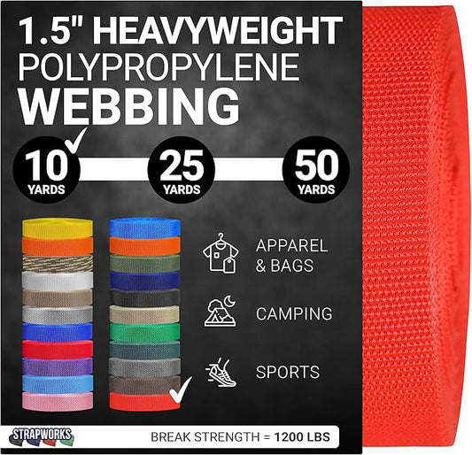 Strapworks Heavyweight Polypropylene Webbing - Heavy Duty Poly Strapping for Outdoor DIY Gear Repair, 1.5 Inches