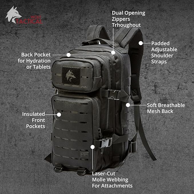 WOLF TACTICAL Molle Backpack Small Tactical Backpack Small Concealed Carry Backpack CCW Backpack Bug Out Bag 24L EDC Daypack