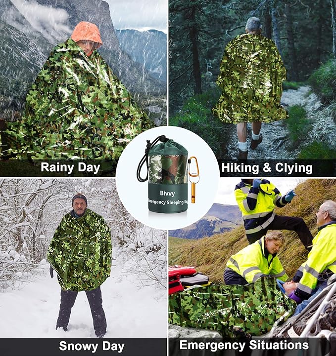 Timok Emergency Sleeping Bags Thermal-Emergency-Blankets Ultralight Space Blankets Survival Waterproof Bivy Sack Multi-Purpose Survival Gear for Hiking, Camping, First Aid Kits, Outdoor Survival Gear