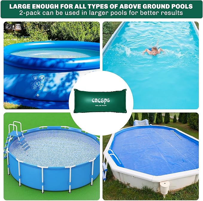 Pool Pillow for for Above Ground Pools, 4x8 Ft Pool Air Pillow for Closing Winter Pool Winterizing Kit for Ground Pool, 0.5mm PVC Material, 2X 16.5Ft Rope (Green)