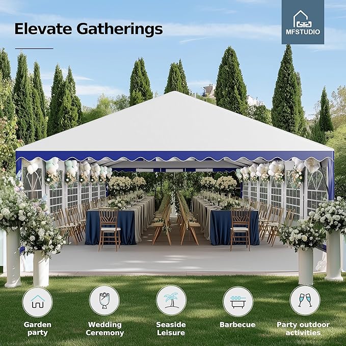 MFSTUDIO 20'x40' Party Tent, Outdoor Heavy Duty Party Tents with Removable Sidewalls, Large Canopy Tent Shelter for Outdoor Events Wedding Birthday, Blue