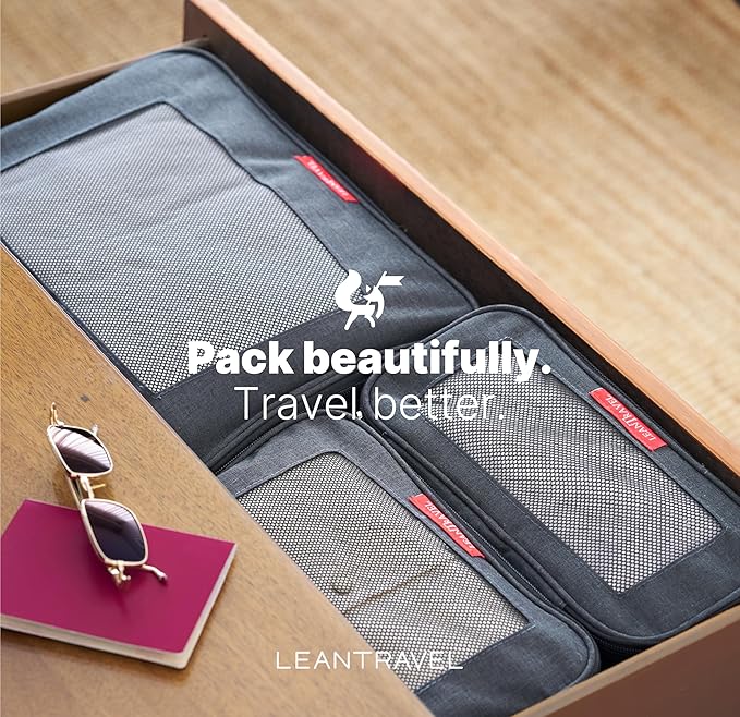 LeanTravel Premium Compression Packing Cubes for Travel - Luggage Organizers with Double Zipper - Sturdy Bags for Suitcase (6-Pack, Grey, Black, Brown)