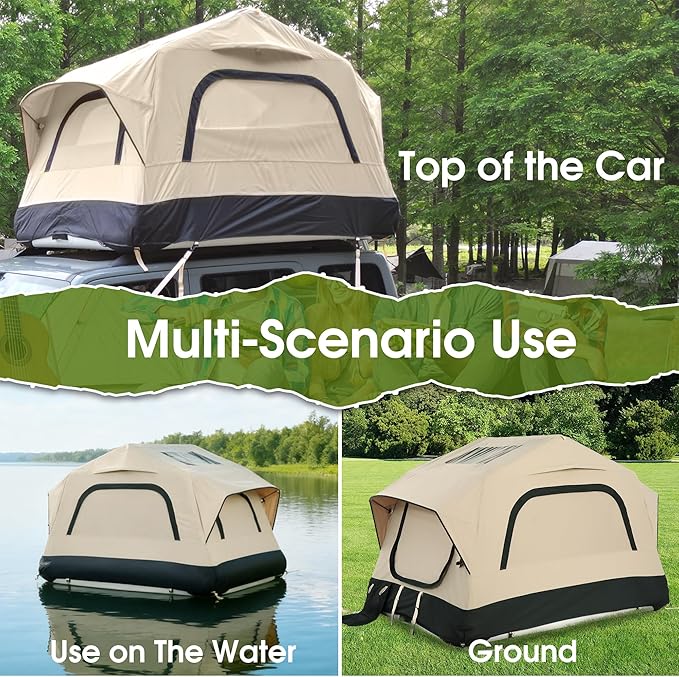 HOMEFUN Inflatable Rooftop Tent for Car Truck, 2 Person Roof Tent with Waterproof 300D Fabric, Windproof Design for Overlanding and Outdoor Adventure,Easy to Set Up