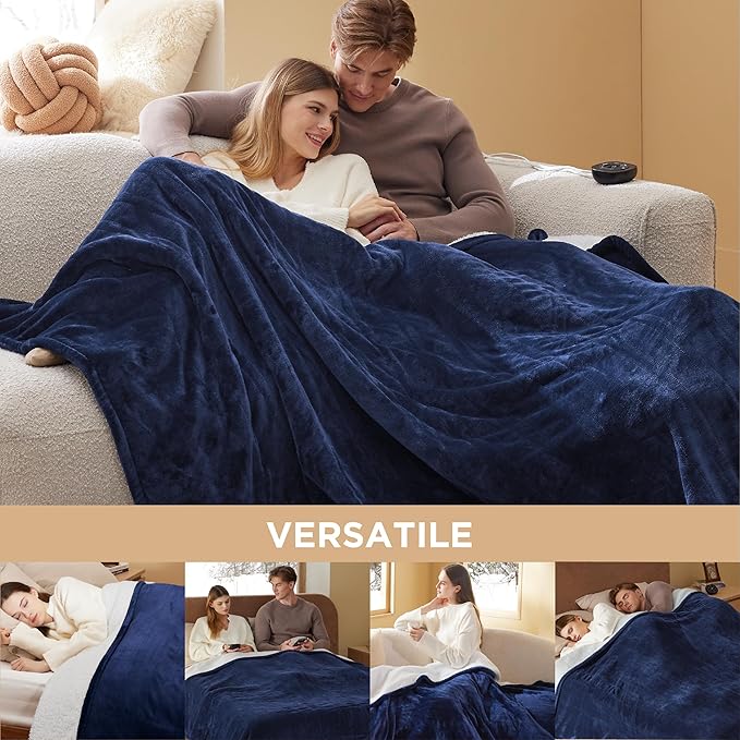 Bedsure Electric Blanket King Size - Dual Control Heated Blanket King Size, Fast Heating with 10 Time Settings & 10 Heat Settings, Warm Gift for Grandma (100x90 inches, Pageant Blue)