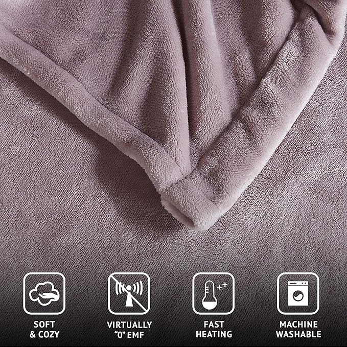 Beautyrest Heated Plush Elect Electric Blanket with 20 Heat Level Setting Controllers Equip with Secure Comfort Technology and 10 Hours Auto Shut Off, Queen: 84x90, Lavender,BR54-0656