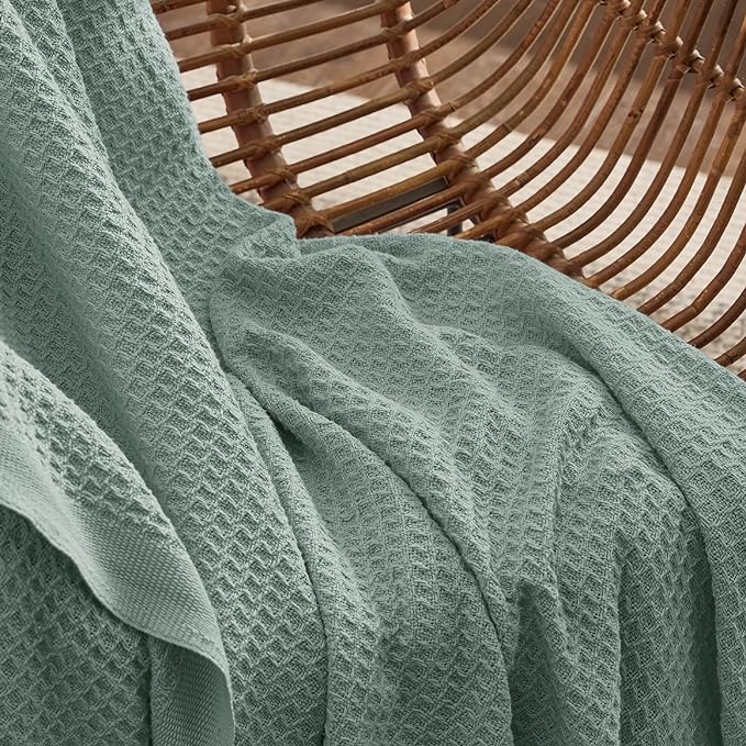 Bedsure Gentlesoft 100% Cotton Large Throw Blanket for Couch 50x70 inches - Breathable and Soft, Waffle Weave Throw Blanket for Office, Sage Green