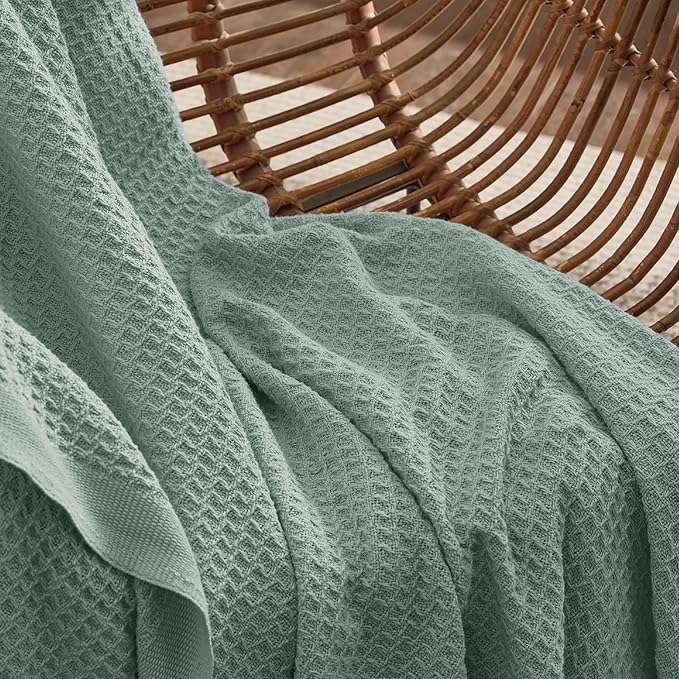 Bedsure Gentlesoft 100% Cotton Blanket Twin XL Size for College Dorm - Breathable and Soft, Waffle Weave Twin Blanket for Summer, Dorm Room Essentials, Sage Green, 66x90 inches