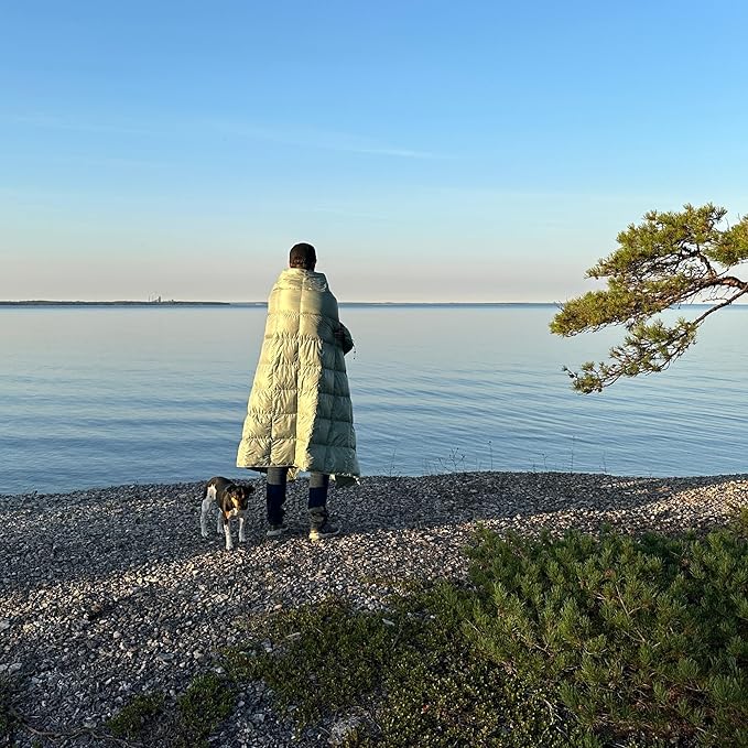 Down Camping Blanket with Footbox – Lightweight, Packable, Water Resistant Backpacking Quilt & Warm Puffy Compact Outdoor Throw – 52x77 with Stuff Sack for Stadium, Hiking & Travel