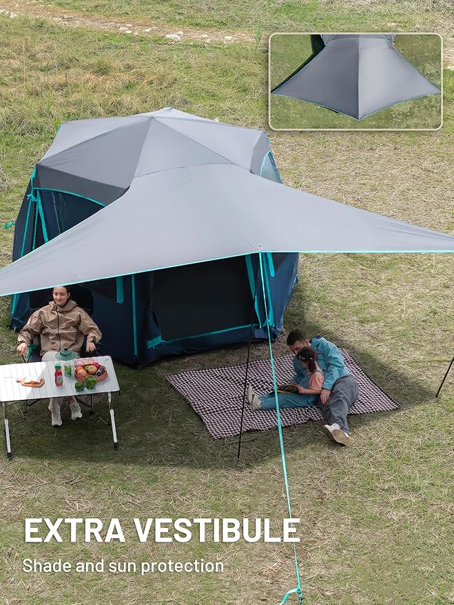 TIMBER RIDGE 4/6/8 Person Instant Pop Up Cabin Tent, Easy 60 Second Setup, Weather Resistant Camping Family Hub Tent with Rain Fly and Carry Bag for Outdoor Camping & Overlanding