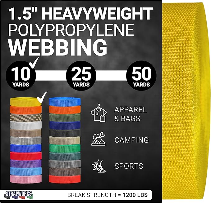 Strapworks Heavyweight Polypropylene Webbing - Heavy Duty Poly Strapping for Outdoor DIY Gear Repair, 1.5 Inches