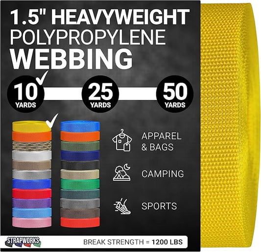 Strapworks Heavyweight Polypropylene Webbing - Heavy Duty Poly Strapping for Outdoor DIY Gear Repair, 1.5 Inches