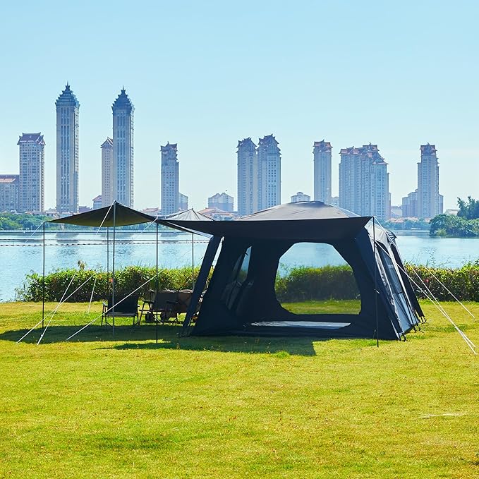 KTT Extra Large Tent 12 Person(A),Awning Family Cabin Tents,2 Rooms,4 Doors and 4 Windows with Mesh,Straight Wall,Waterproof,Double Layer,Big Tent for Outdoor,Picnic,Camping,Family Gathering。