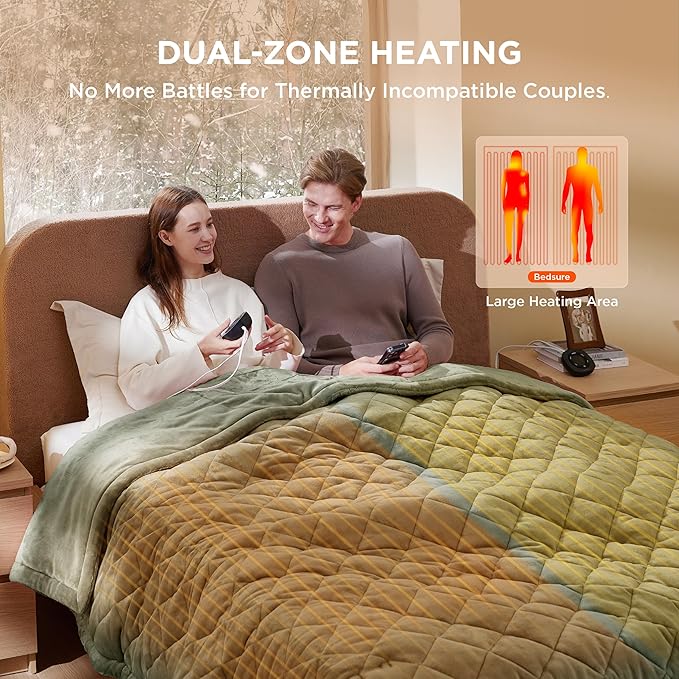 Bedsure Electric Blanket King Size - Dual Control Heated Weighted Blanket King with 10 Heat Settings, Fast Heating with 10 Time Settings (100x90 inches, Olive Green)