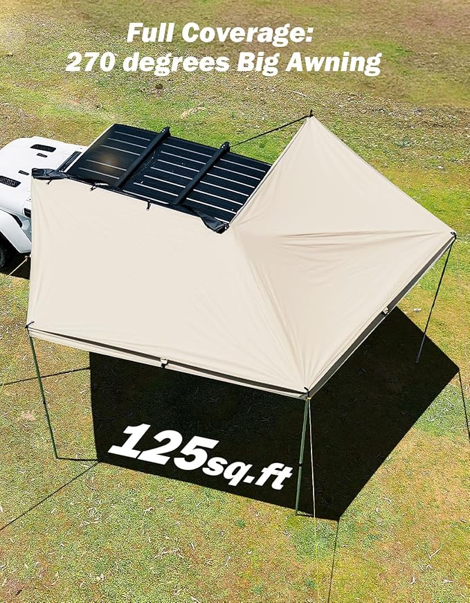 JOYTUTUS 270 Awning - 125 SQ. FT Freestanding All-Weather Side Canopy, Vehicle Awning UV50+, Waterproof PU10000mm, Adjustable for SUV/Truck/Van Driver Side, Wind Resistant