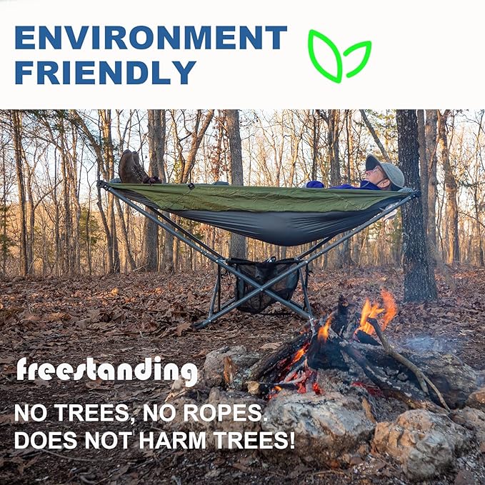 Portable Hammock with Stand, World's Best Mock ONE® Hammock, Compact Folding Framed Hammock with Adjustable Sunshade Canopy for Park, Backyard, Garden, Camping, Hiking, Mountaineering, Beaches- Green