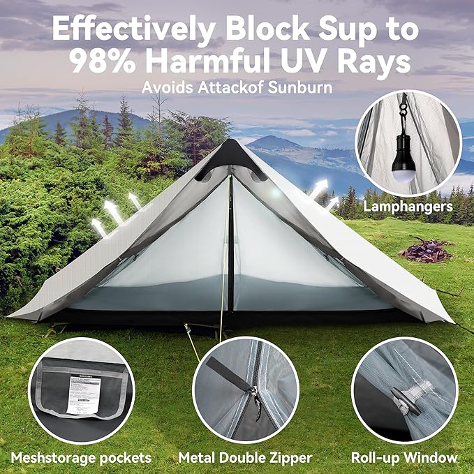 Ultralight Tent 3-Season Backpacking Tent 1 Person/2 Person Camping Tent, Outdoor Lightweight LanShan Camping Tent Shelter, Perfect for Camping, Trekking, Climbing, Hiking