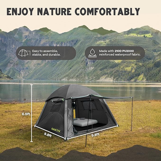 CloudCamp Inflatable Tents for Camping- 6 People Waterproof Oxford Fabric(210D), Quick Setup Air Tent with Manual & Battery Pump, UV Protection, 4-Season Inflatable Tent