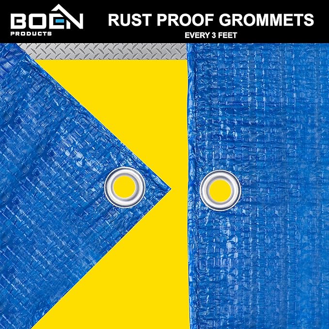 Multi-Purpose Large Tarp Waterproof Cover | Blue, 12' x 16' 5 Mil Thick | Rip Proof Tarps | Thick Weave Material, UV Resistant Great for Tarpaulin Canopy Tent, Boat, RV or Pool Cover